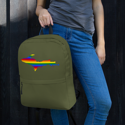 Michigan Upper Peninsula Standard Backpack (w/ UP Pride Flag Outline) | Army Green