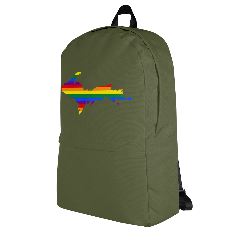 Michigan Upper Peninsula Standard Backpack (w/ UP Pride Flag Outline) | Army Green