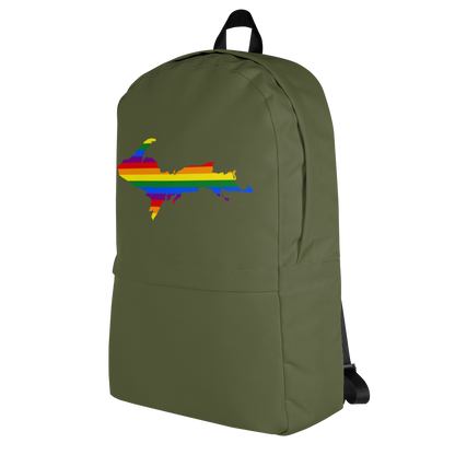 Michigan Upper Peninsula Standard Backpack (w/ UP Pride Flag Outline) | Army Green