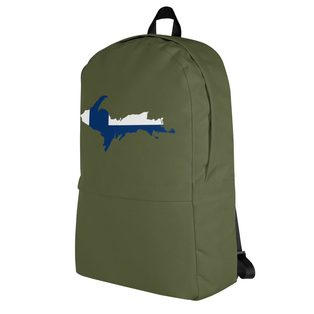 Michigan Upper Peninsula Standard Backpack (w/ UP Finland Flag Outline) | Army Green