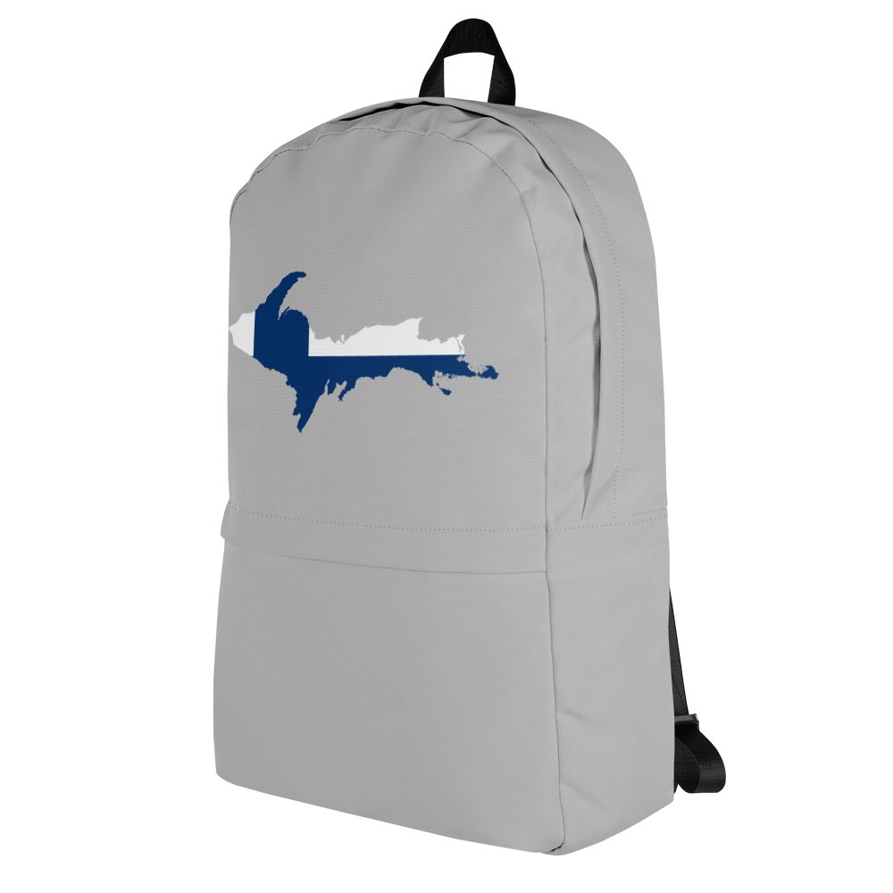 Michigan Upper Peninsula Standard Backpack (w/ UP Finland Flag Outline) | Silver Color