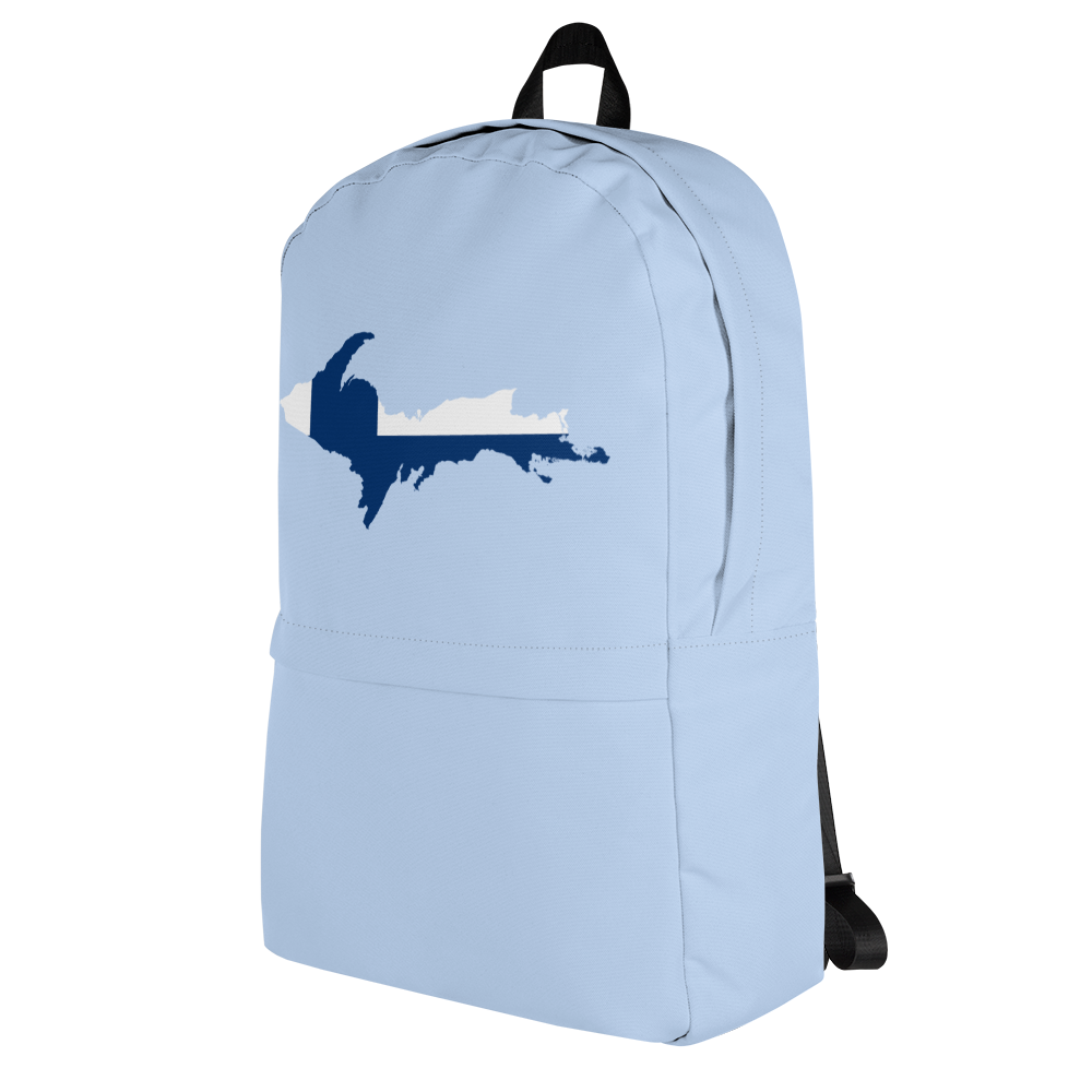 Michigan Upper Peninsula Standard Backpack (w/ UP Finland Flag Outline) | Sky Blue Color