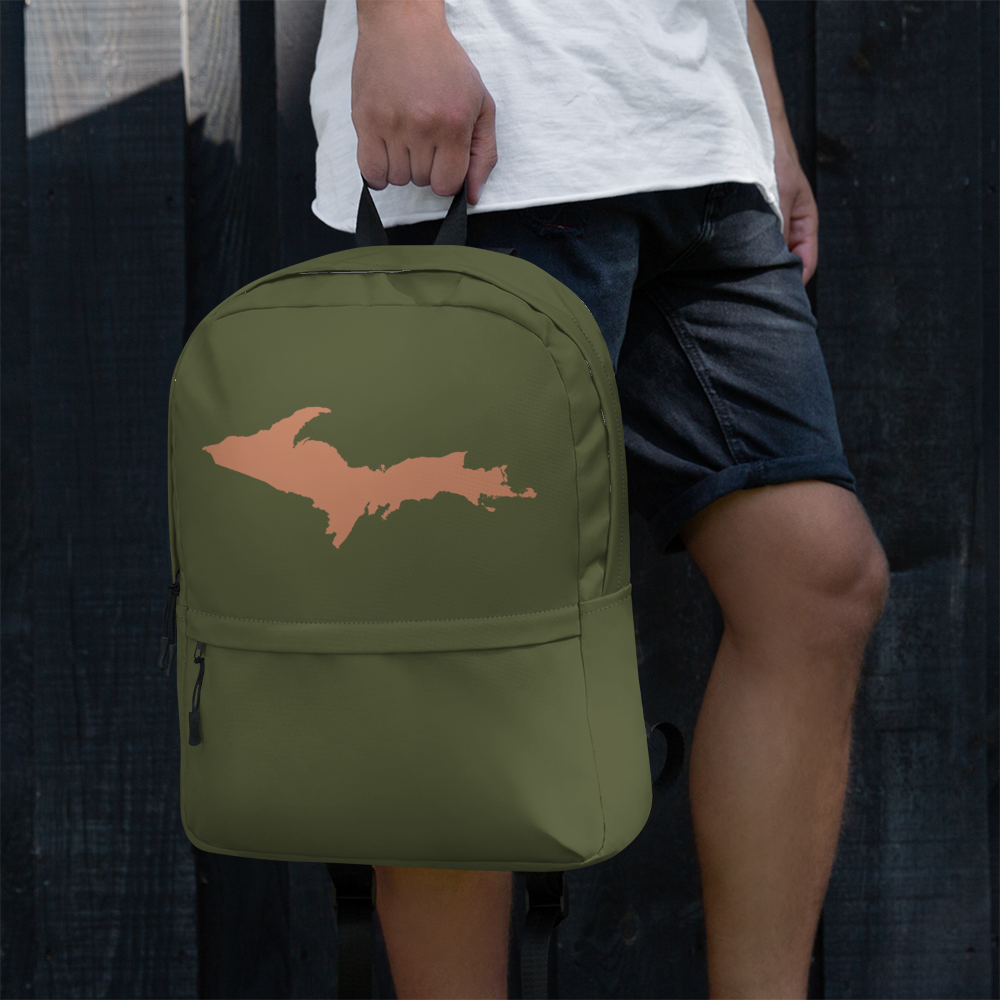 Michigan Upper Peninsula Standard Backpack (w/ Copper UP Outline) | Army Green