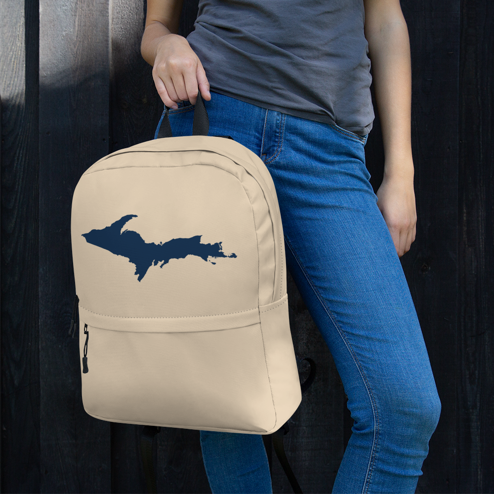 Michigan Upper Peninsula Standard Backpack (w/ Navy UP Outline) | Canvas Color