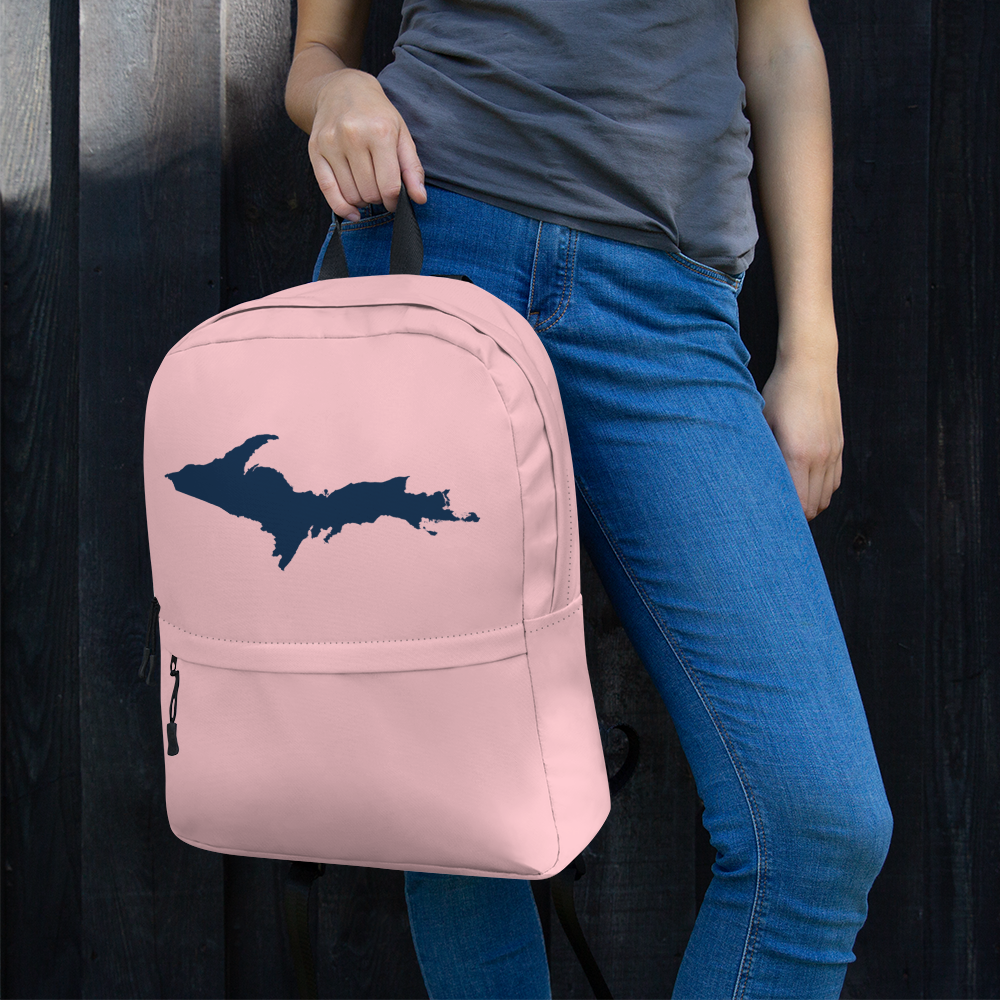 Michigan Upper Peninsula Standard Backpack (w/ Navy UP Outline) | Pink