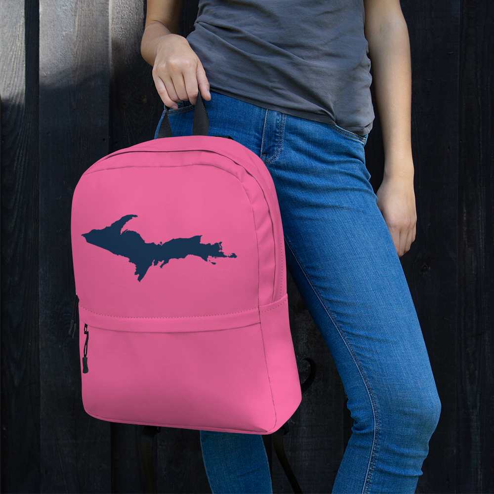 Michigan Upper Peninsula Standard Backpack (w/ Navy UP Outline) | Hot Pink