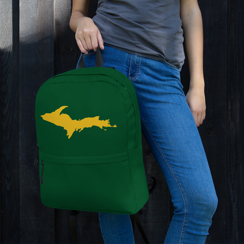 Michigan Upper Peninsula Standard Backpack (w/ Gold UP Outline) | Green