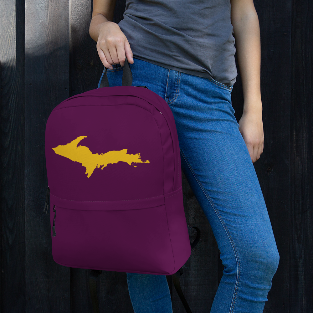 Michigan Upper Peninsula Standard Backpack (w/ Gold UP Outline) | Plum