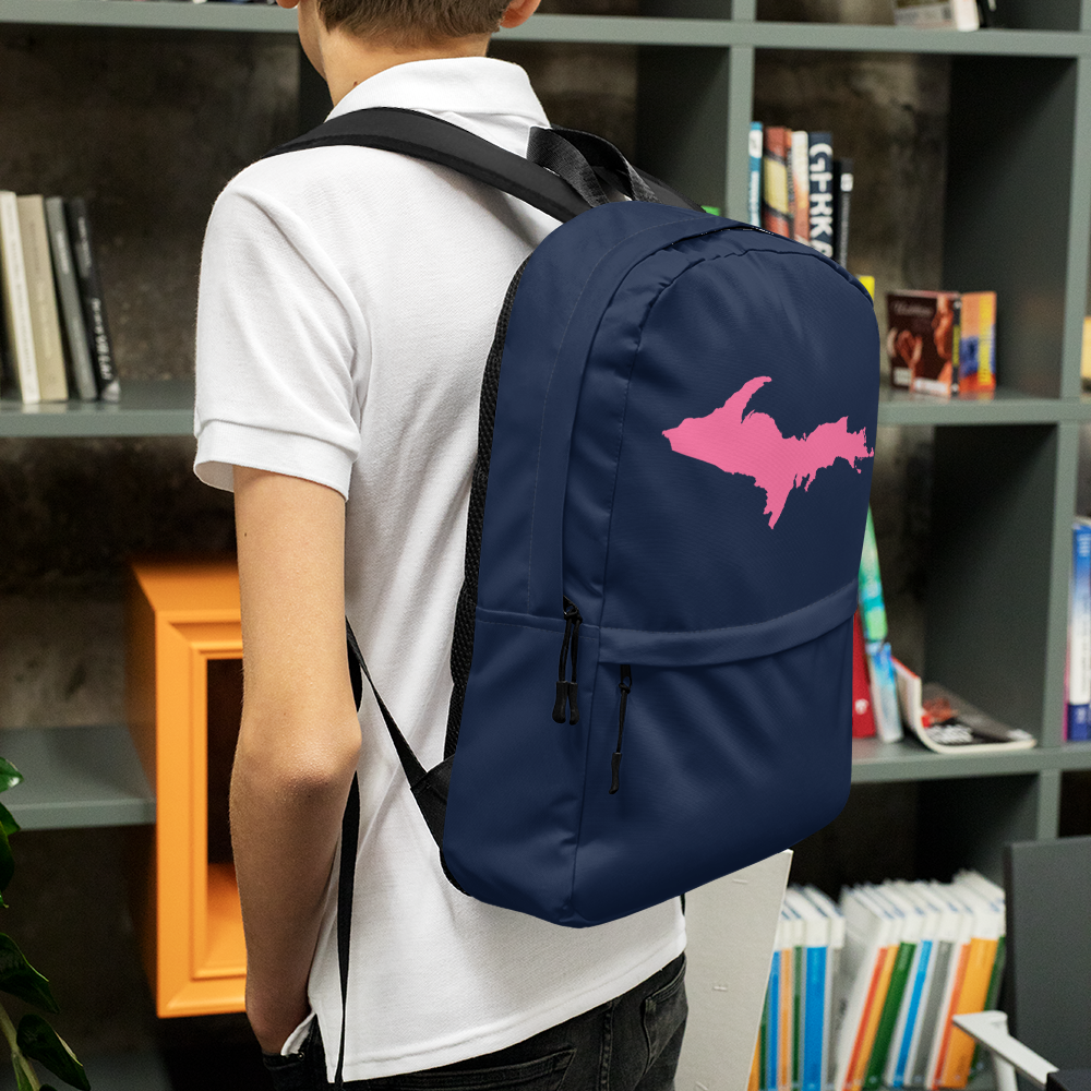 Michigan Upper Peninsula Standard Backpack (w/ Pink UP Outline) | Navy