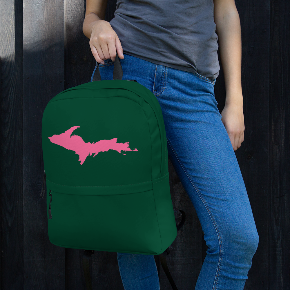 Michigan Upper Peninsula Standard Backpack (w/ Pink UP Outline) | Green