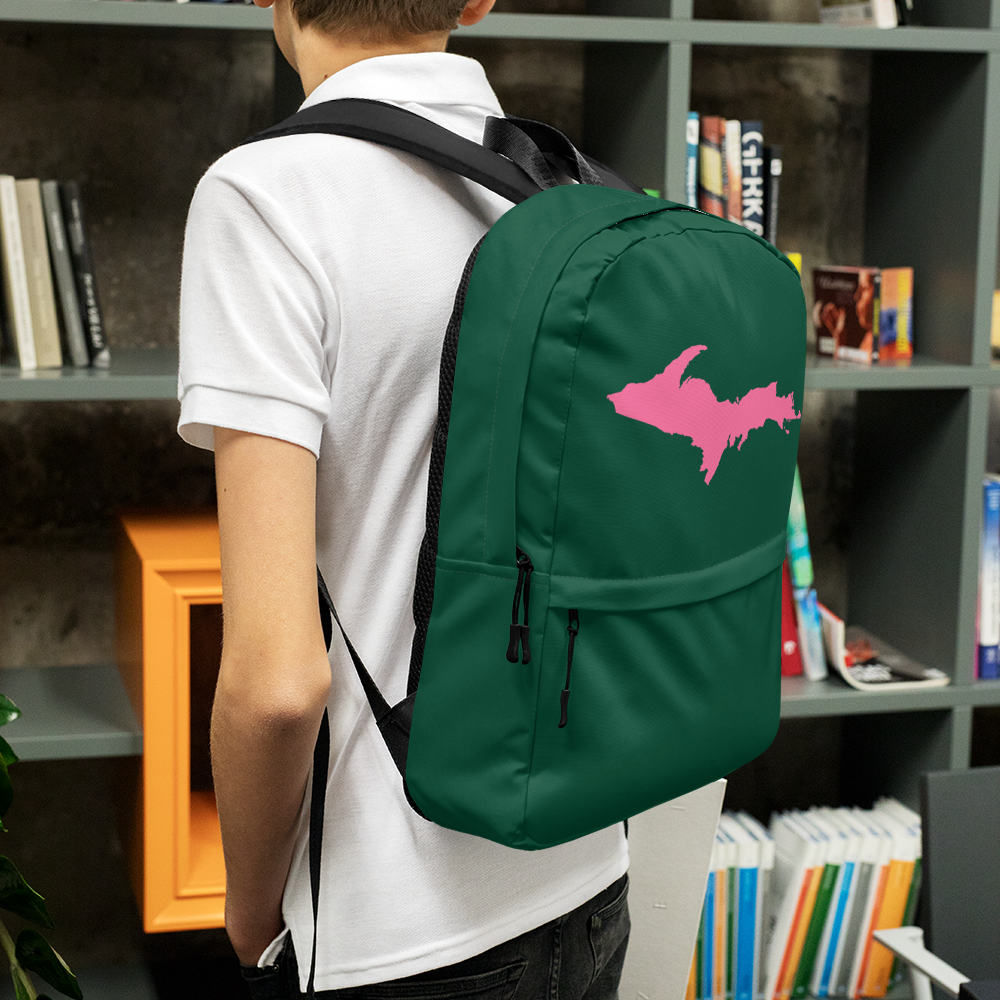 Michigan Upper Peninsula Standard Backpack (w/ Pink UP Outline) | Green