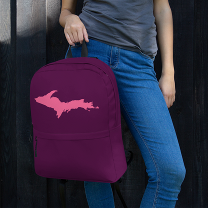 Michigan Upper Peninsula Standard Backpack (w/ Pink UP Outline) | Plum