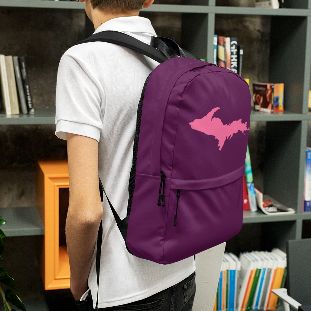 Michigan Upper Peninsula Standard Backpack (w/ Pink UP Outline) | Plum