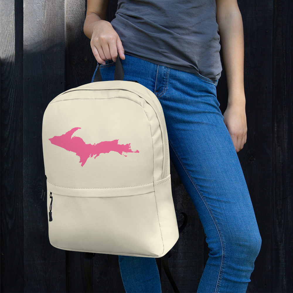 Michigan Upper Peninsula Standard Backpack (w/ Pink UP Outline) | Ivory