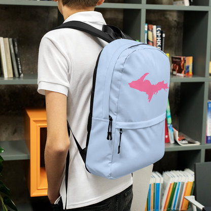 Michigan Upper Peninsula Standard Backpack (w/ Pink UP Outline) | Light Blue