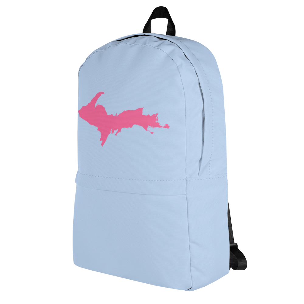 Michigan Upper Peninsula Standard Backpack (w/ Pink UP Outline) | Light Blue