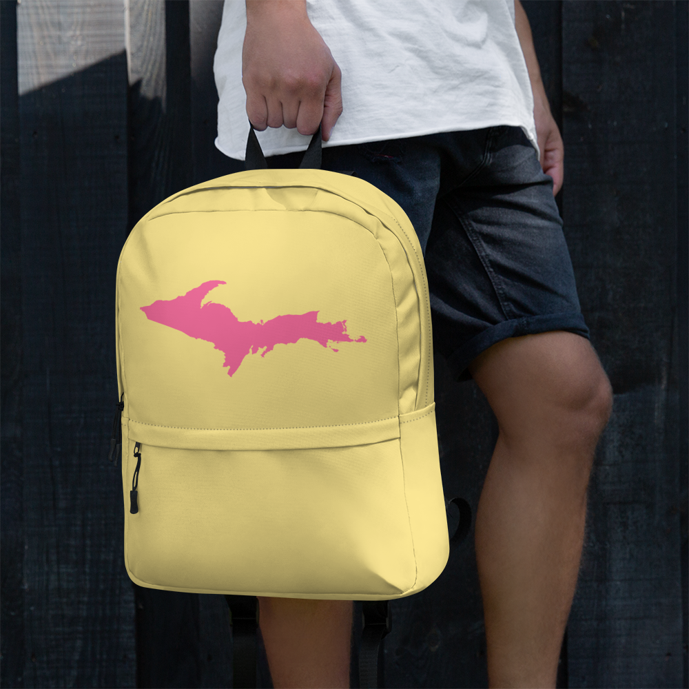 Michigan Upper Peninsula Standard Backpack (w/ Pink UP Outline) | Cherry Yellow