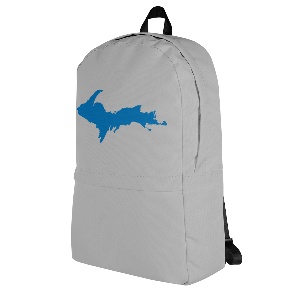 Michigan Upper Peninsula Standard Backpack (w/ Azure UP Outline) | Silver