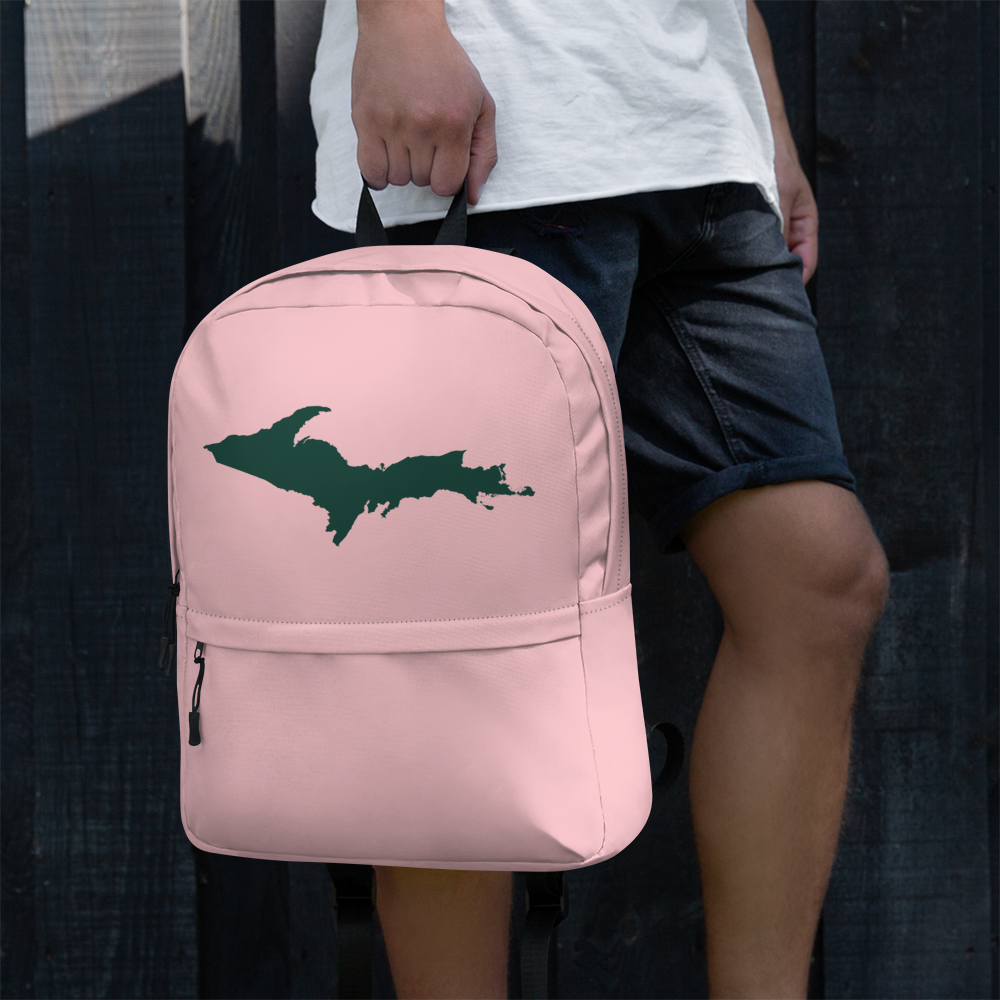 Michigan Upper Peninsula Standard Backpack (w/ Green UP Outline) | Pink