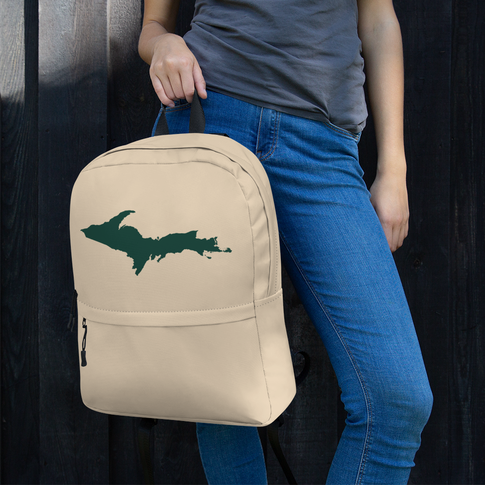 Michigan Upper Peninsula Standard Backpack (w/ Green UP Outline) | Canvas Color