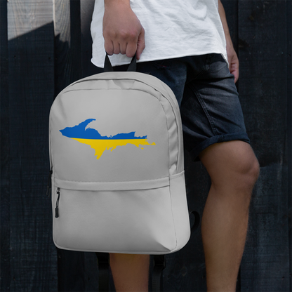 Michigan Upper Peninsula Standard Backpack (w/ UP Ukraine Flag Outline) | Silver