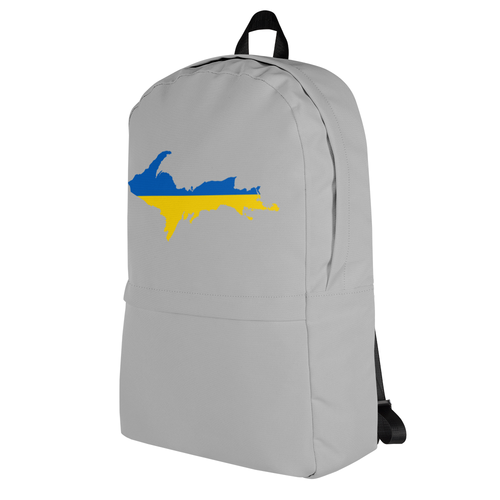 Michigan Upper Peninsula Standard Backpack (w/ UP Ukraine Flag Outline) | Silver