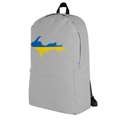 Michigan Upper Peninsula Standard Backpack (w/ UP Ukraine Flag Outline) | Silver