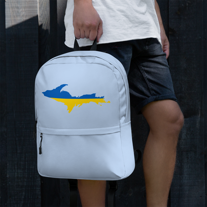 Michigan Upper Peninsula Standard Backpack (w/ UP Ukraine Flag Outline) | Light Blue