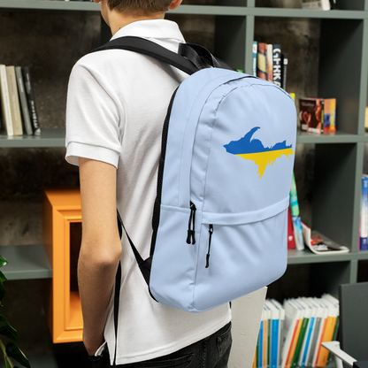 Michigan Upper Peninsula Standard Backpack (w/ UP Ukraine Flag Outline) | Light Blue