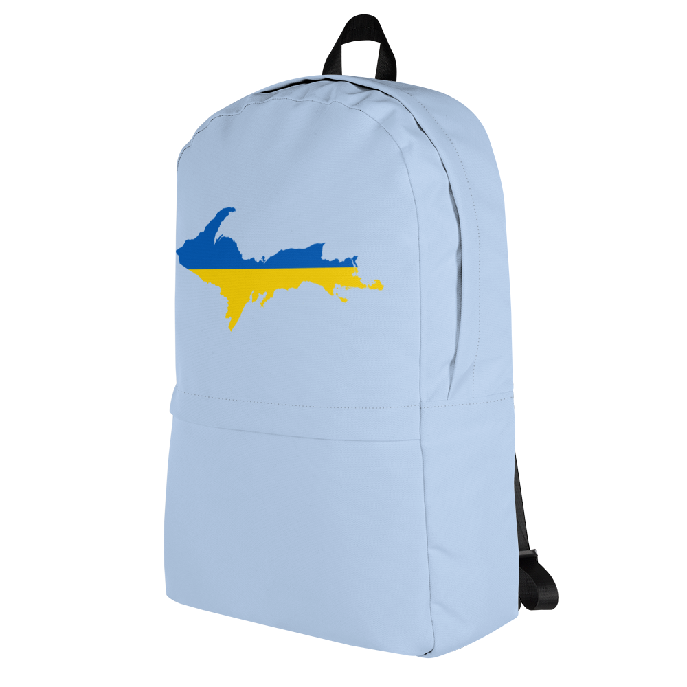 Michigan Upper Peninsula Standard Backpack (w/ UP Ukraine Flag Outline) | Light Blue