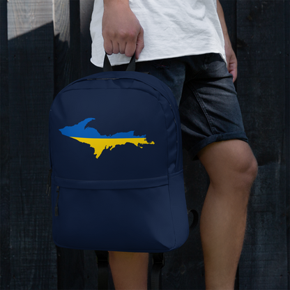 Michigan Upper Peninsula Standard Backpack (w/ UP Ukraine Flag Outline) | Navy