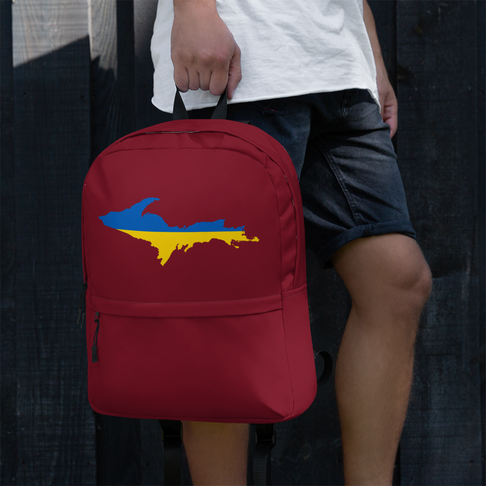 Michigan Upper Peninsula Standard Backpack (w/ UP Ukraine Flag Outline) | Burgundy