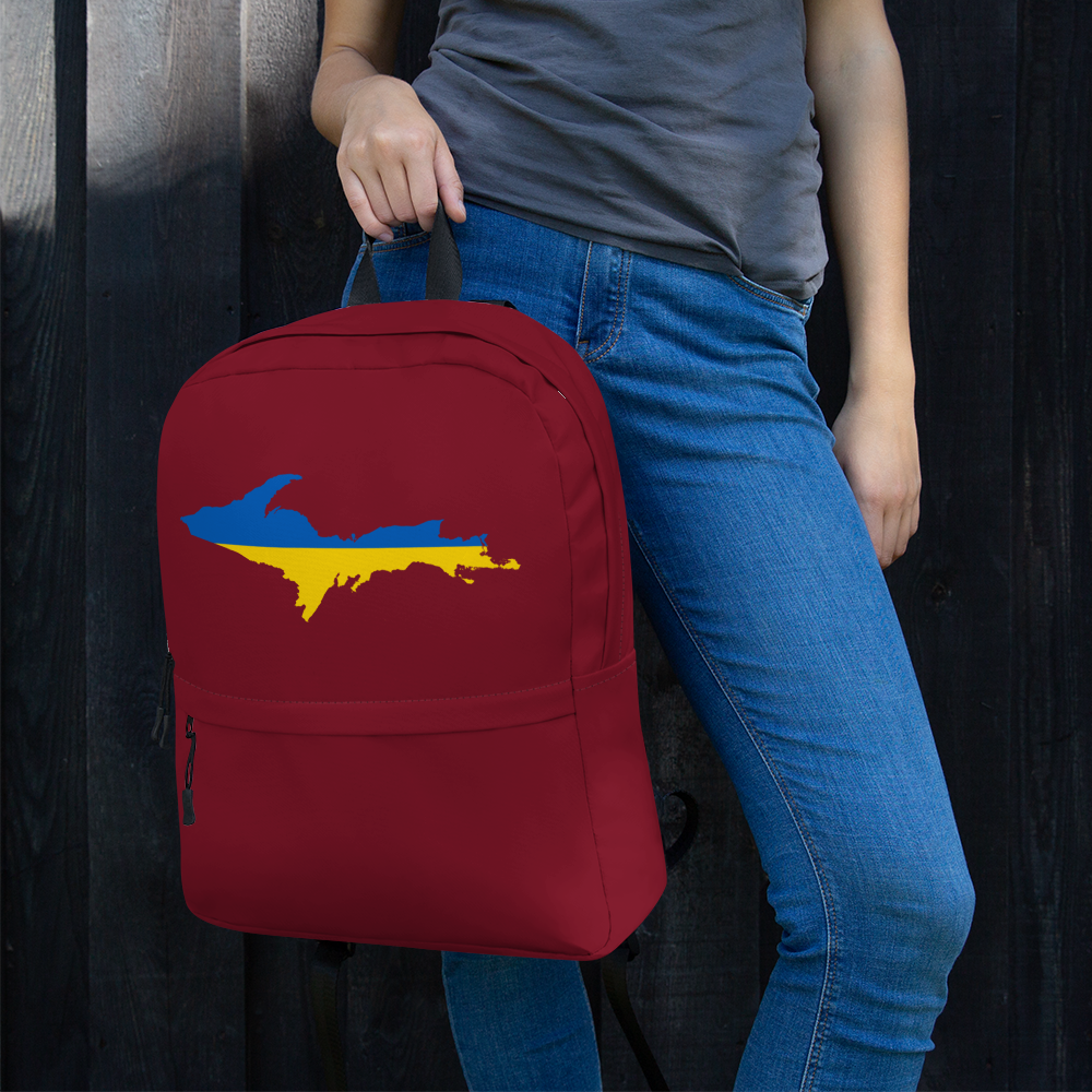 Michigan Upper Peninsula Standard Backpack (w/ UP Ukraine Flag Outline) | Burgundy