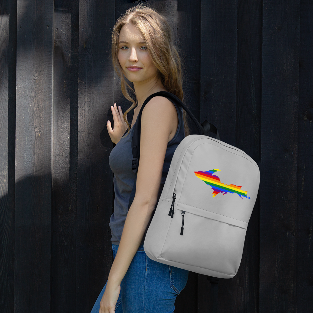 Michigan Upper Peninsula Standard Backpack (w/ UP Pride Flag Outline) | Silver Color