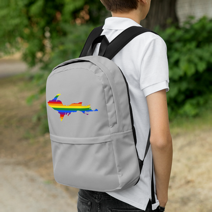 Michigan Upper Peninsula Standard Backpack (w/ UP Pride Flag Outline) | Silver Color