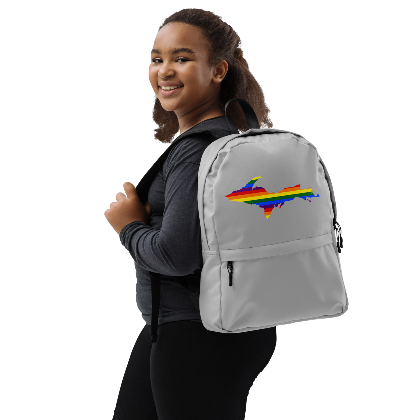 Michigan Upper Peninsula Standard Backpack (w/ UP Pride Flag Outline) | Silver Color