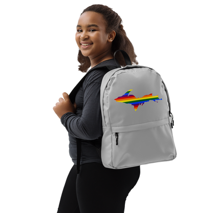 Michigan Upper Peninsula Standard Backpack (w/ UP Pride Flag Outline) | Silver Color