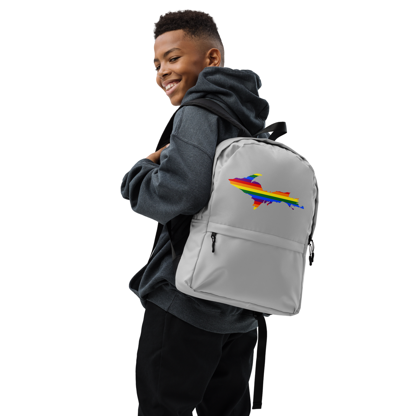 Michigan Upper Peninsula Standard Backpack (w/ UP Pride Flag Outline) | Silver Color