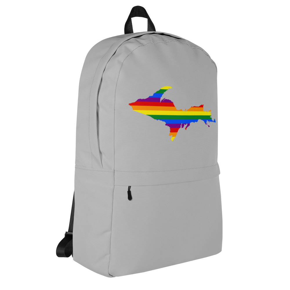 Michigan Upper Peninsula Standard Backpack (w/ UP Pride Flag Outline) | Silver Color