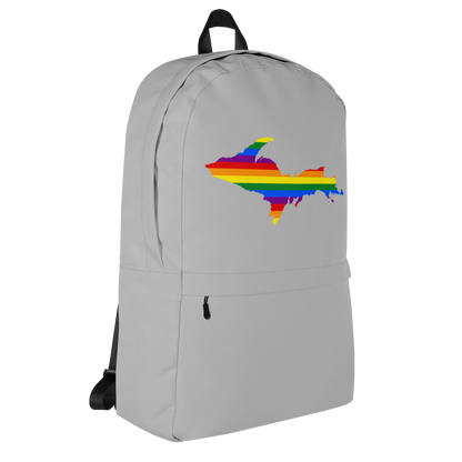 Michigan Upper Peninsula Standard Backpack (w/ UP Pride Flag Outline) | Silver Color