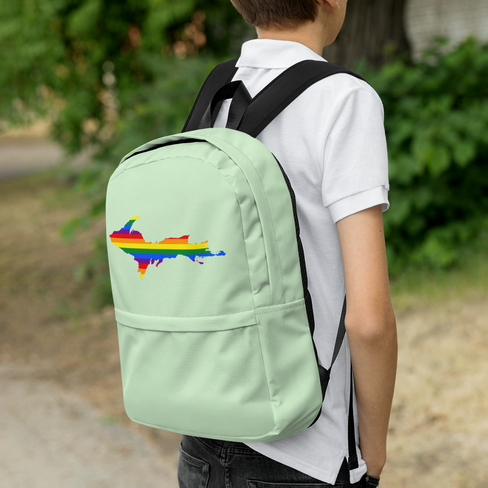 Michigan Upper Peninsula Standard Backpack (w/ UP Pride Flag Outline) | Bright Green Color