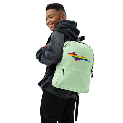 Michigan Upper Peninsula Standard Backpack (w/ UP Pride Flag Outline) | Bright Green Color