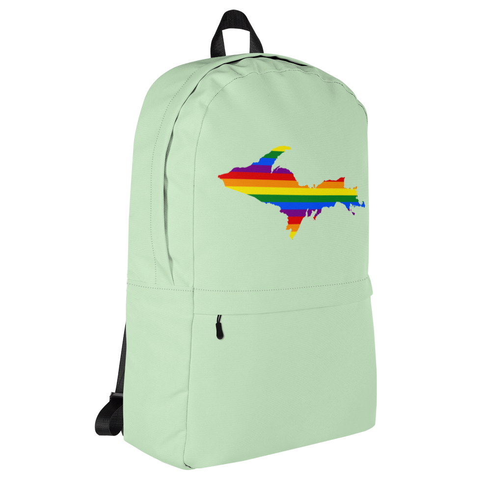 Michigan Upper Peninsula Standard Backpack (w/ UP Pride Flag Outline) | Bright Green Color