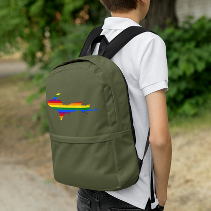 Michigan Upper Peninsula Standard Backpack (w/ UP Pride Flag Outline) | Army Green