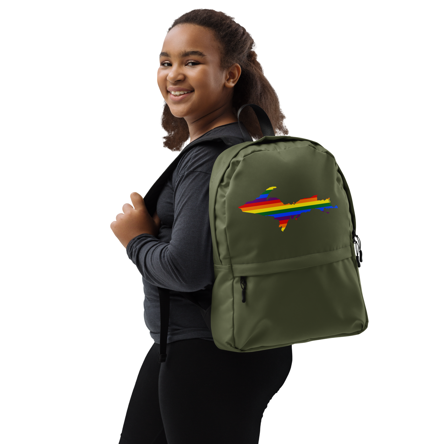 Michigan Upper Peninsula Standard Backpack (w/ UP Pride Flag Outline) | Army Green