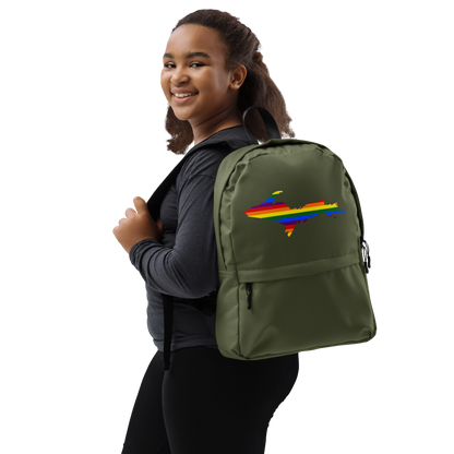 Michigan Upper Peninsula Standard Backpack (w/ UP Pride Flag Outline) | Army Green