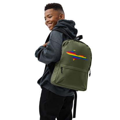 Michigan Upper Peninsula Standard Backpack (w/ UP Pride Flag Outline) | Army Green