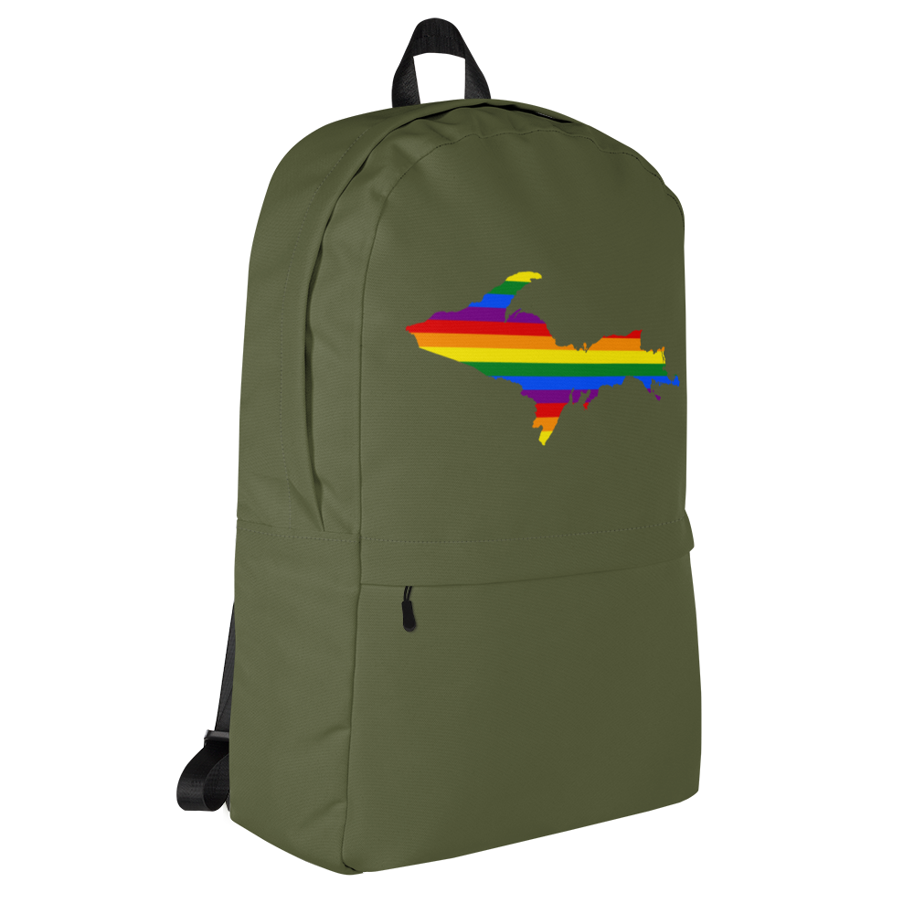 Michigan Upper Peninsula Standard Backpack (w/ UP Pride Flag Outline) | Army Green