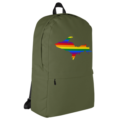 Michigan Upper Peninsula Standard Backpack (w/ UP Pride Flag Outline) | Army Green