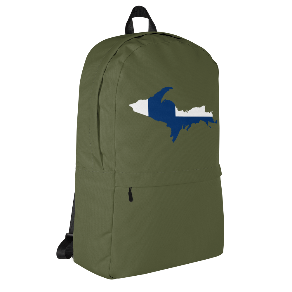 Michigan Upper Peninsula Standard Backpack (w/ UP Finland Flag Outline) | Army Green